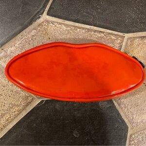 Vintage ‘90s Ultima II Revlon Red Patent Lip Shaped Cosmetics Bag, 2”x8.5”x3.5”